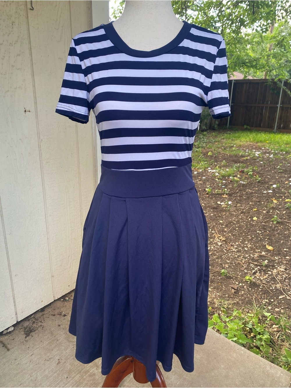 Classic Navy & White Striped Women’s Skirted Dress